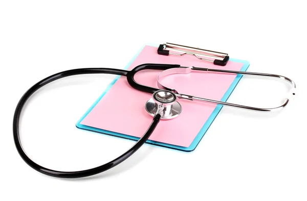 stock image Stethoscope and blank clipboard isolated on white