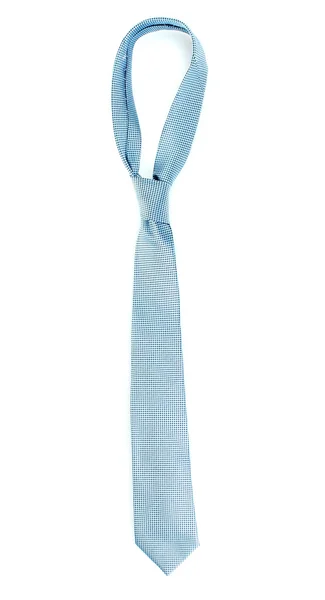 Μπλε γραβάτα σε ξύλινη κρεμάστρα που απομονώνονται σε λευκό — Φωτογραφία Αρχείου