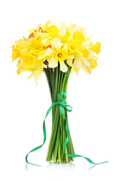 Beautiful bouquet of yellow daffodils isolated on white — Stock Photo, Image
