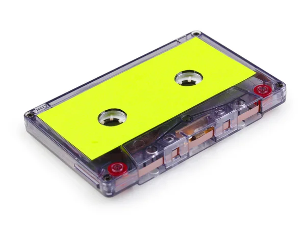 Cassete de áudio com etiqueta colorida isolada em branco — Fotografia de Stock