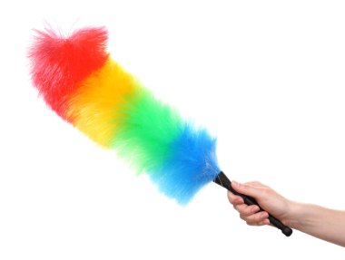 Soft colorful duster in hand on white clipart