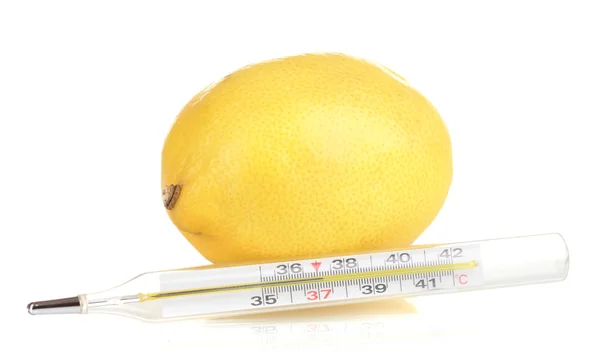 Limão e termômetro isolados em branco — Fotografia de Stock