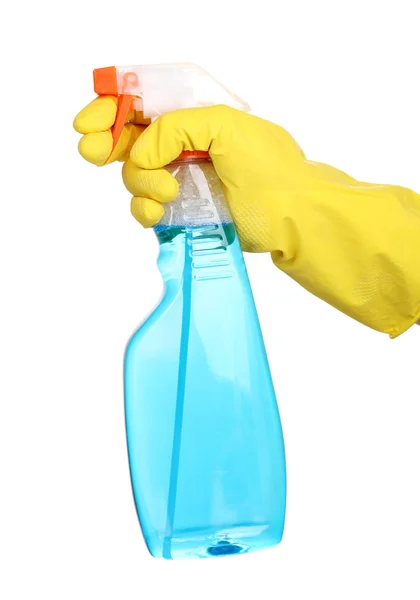 Cleaning spray in hand isolated on white — Stock Photo, Image