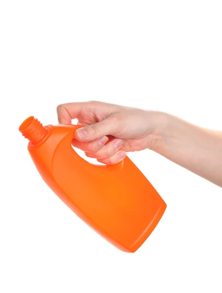 Waschmittel in der Hand isoliert auf weiß — Stockfoto