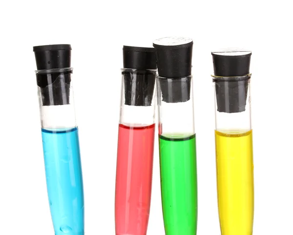 Tubos de ensaio com líquido colorido isolado sobre branco — Fotografia de Stock
