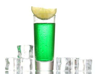 Glass of absinthe, ice and lime isolated on white clipart