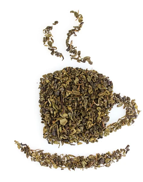 Tazza di tè verde secco forma isolata su bianco — Foto Stock