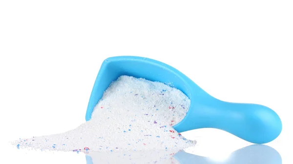 Polvere di lavaggio in contenitore blu, isolata su bianco — Foto Stock