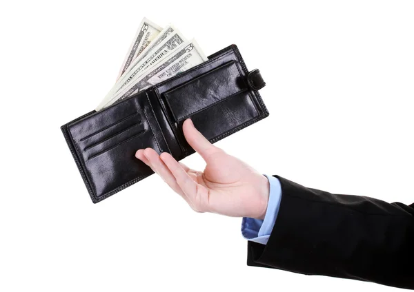 Obchodní muž držel peněženka izolovaných na bílém — Stock fotografie
