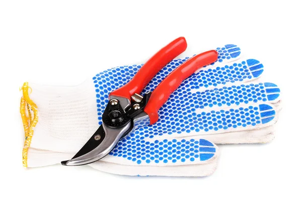 Nůžky zahradní rukavice izolovaných na bílém — Stock fotografie