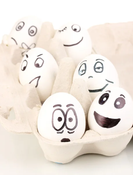 Fehér tojás vicces arcok — Stock Fotó