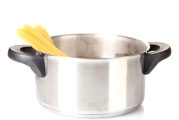 Cook the spagetti in the pan isolated on white — Stock Photo, Image
