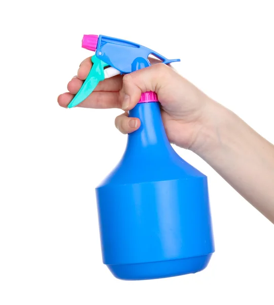 Spray limpiador en mano aislado en blanco — Foto de Stock