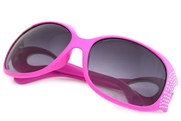 華やかなピンクのサングラスは、白で隔離される女性 — ストック写真