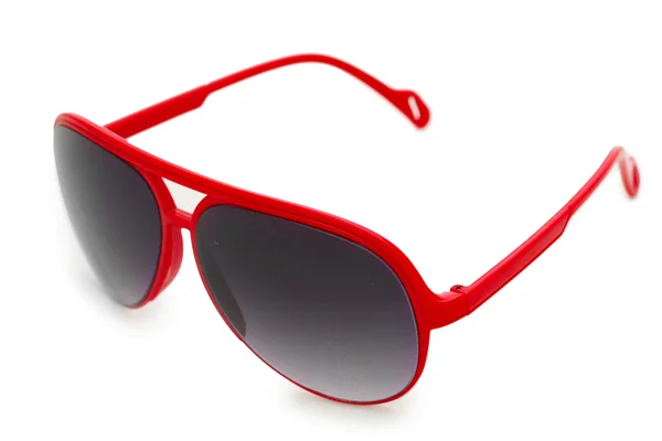 華やかな赤のサングラスは、白で隔離される女性 — ストック写真