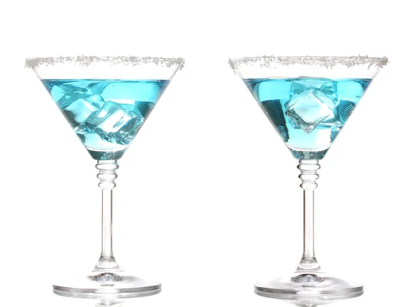 Blue cocktail in martini glasses isolated on white — Stock Photo, Image