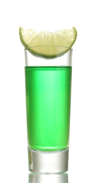 Glass of absinthe and lime isolated on white — Stock Photo, Image