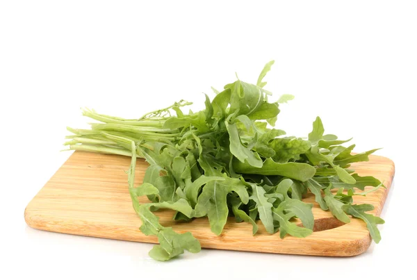 Frisk salat- eller salatsalatblader, isolert på hvitt, av tre – stockfoto