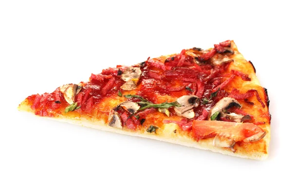 Smakelijke plak van pizza geïsoleerd op wit — Stockfoto