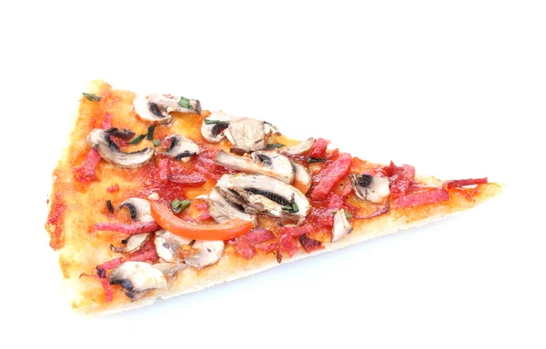 Νόστιμο κομμάτι πίτσα που απομονώνονται σε λευκό — Φωτογραφία Αρχείου