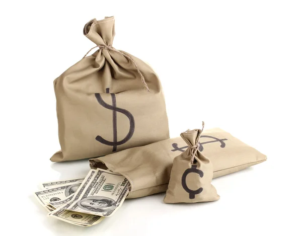 Beyaz izole para ile çanta — Stok fotoğraf