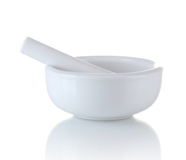 White mortar and pestle isolated on white background clipart