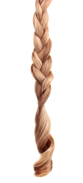 Blond włosy plecione w warkocz na białym tle — Zdjęcie stockowe