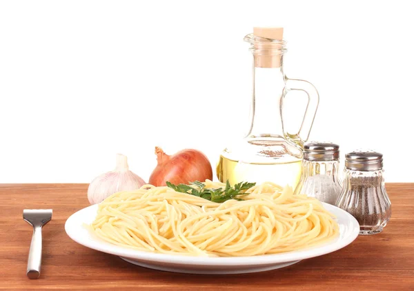 Composition of the delicious spaghetti on wooden — Stock Photo, Image