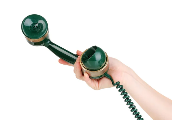 Sluchátko retro telefon v ruce izolovaných na bílém — Stock fotografie