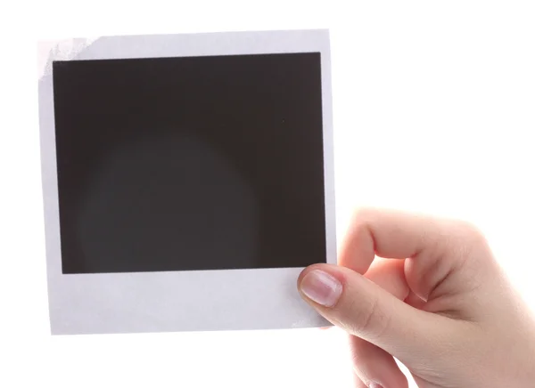 Fotopapier in hand geïsoleerd op wit — Stockfoto