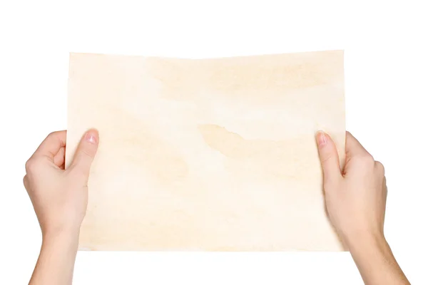 El ve kağıt üzerinde beyaz izole — Stok fotoğraf