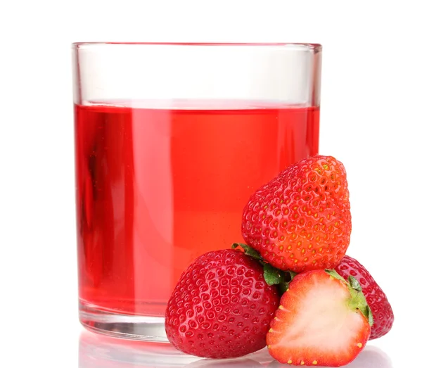 Fresh strawberry and juice glass isolated on white — Stock Photo, Image