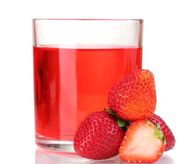 stock image Fresh strawberry and juice glass isolated on white