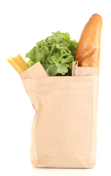 Papiertüte mit Lebensmitteln isoliert auf weiß — Stockfoto