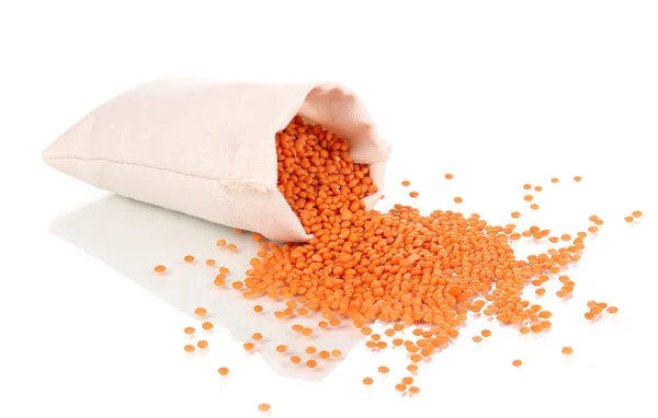 Saco de pano de lentilha isolado em branco — Fotografia de Stock