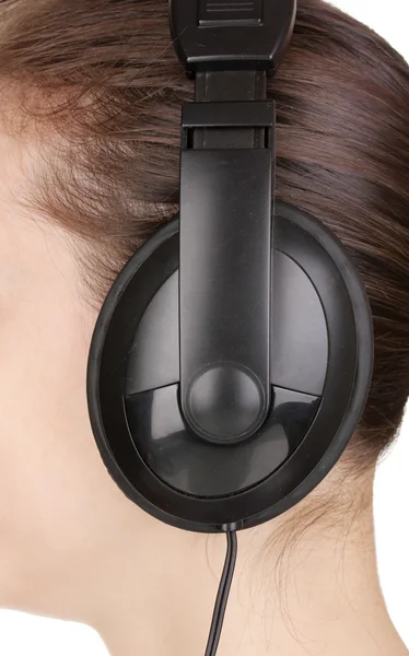 Lidské ucho s sluchátka detail — Stock fotografie
