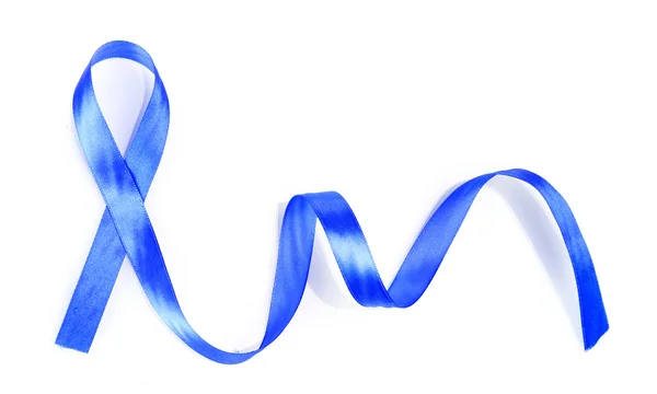 Blue breast cancer ribbon isolated on white — Stock Photo, Image