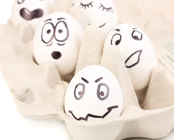 Witte eieren met grappige gezichten — Stockfoto