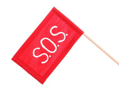 SOS signal written on red cloth isolated on white clipart