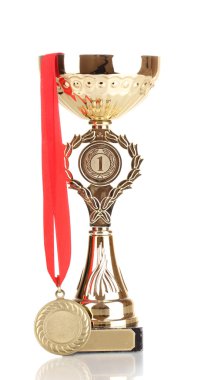 Trophy cup and medal isolated on white clipart