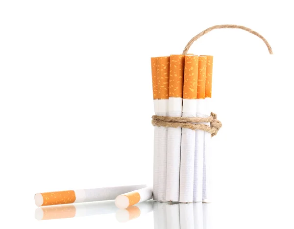 Cigaretta kötött kötelet és kanóc isolateed, fehér — Stock Fotó