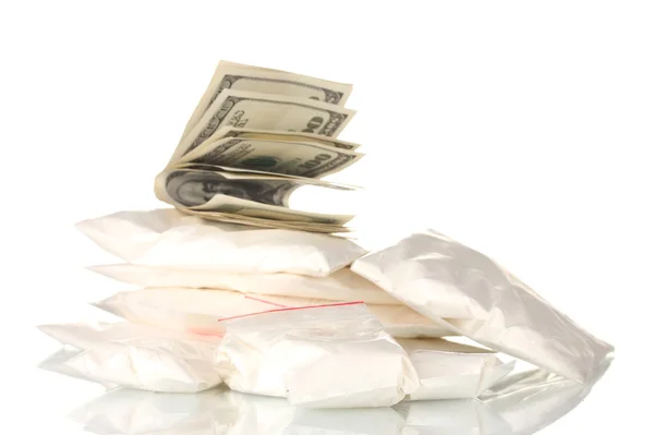 Kokain ve esrar paket üzerinde beyaz izole — Stok fotoğraf