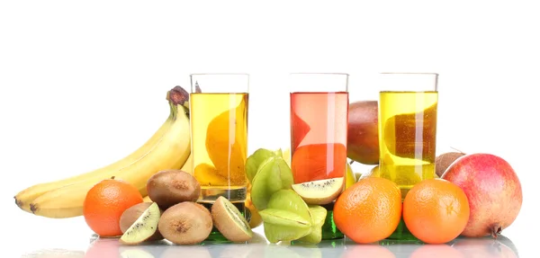 Assortment of exotic fruits and juice isolated on white — Stock Photo, Image