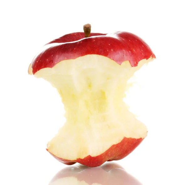 Červené pokousané jablko izolované na bílém — Stock fotografie