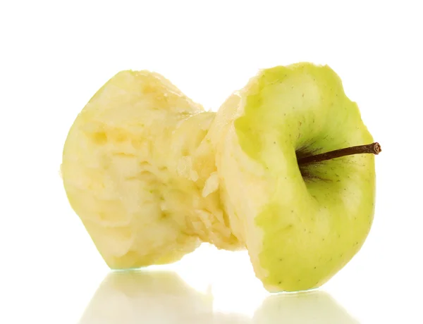 Зеленый укусил яблоко изолированы на белом — стоковое фото