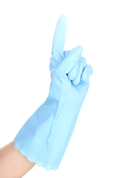 Ręka w kolorze czyszczenia rękawic na białym tle — Zdjęcie stockowe