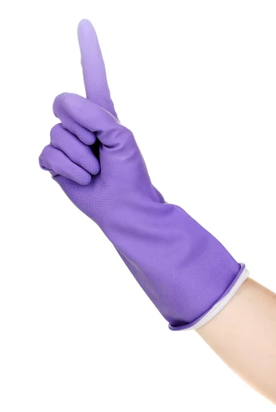 Hand in kleur schoonmaken handschoen geïsoleerd op wit — Stockfoto