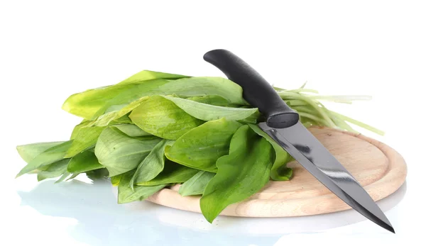 Ramson on a cutting board with knife isolated on white — Stock Photo, Image