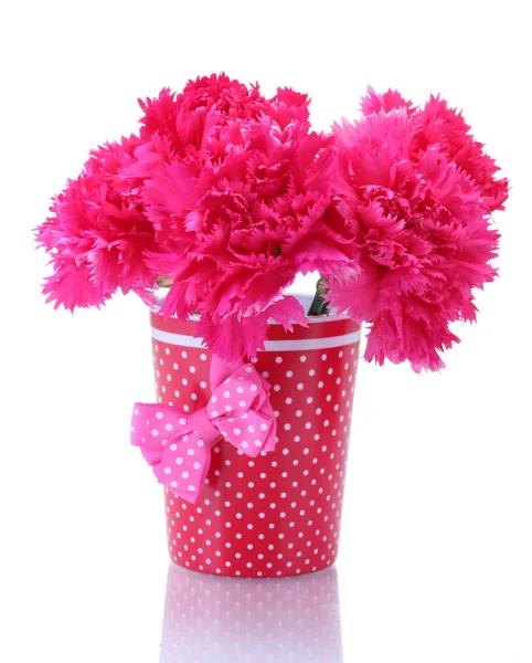 Bouquet of carnations in a vase isolated on white — Stock Photo, Image