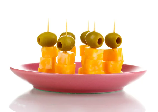 Sýrové jednohubky na desce izolovaných na bílém — Stock fotografie